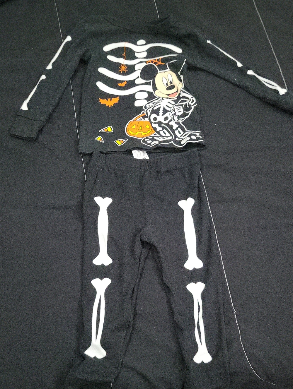 Disney Black Mickey Mouse Skeleton Pajama Costume with Orange Accents